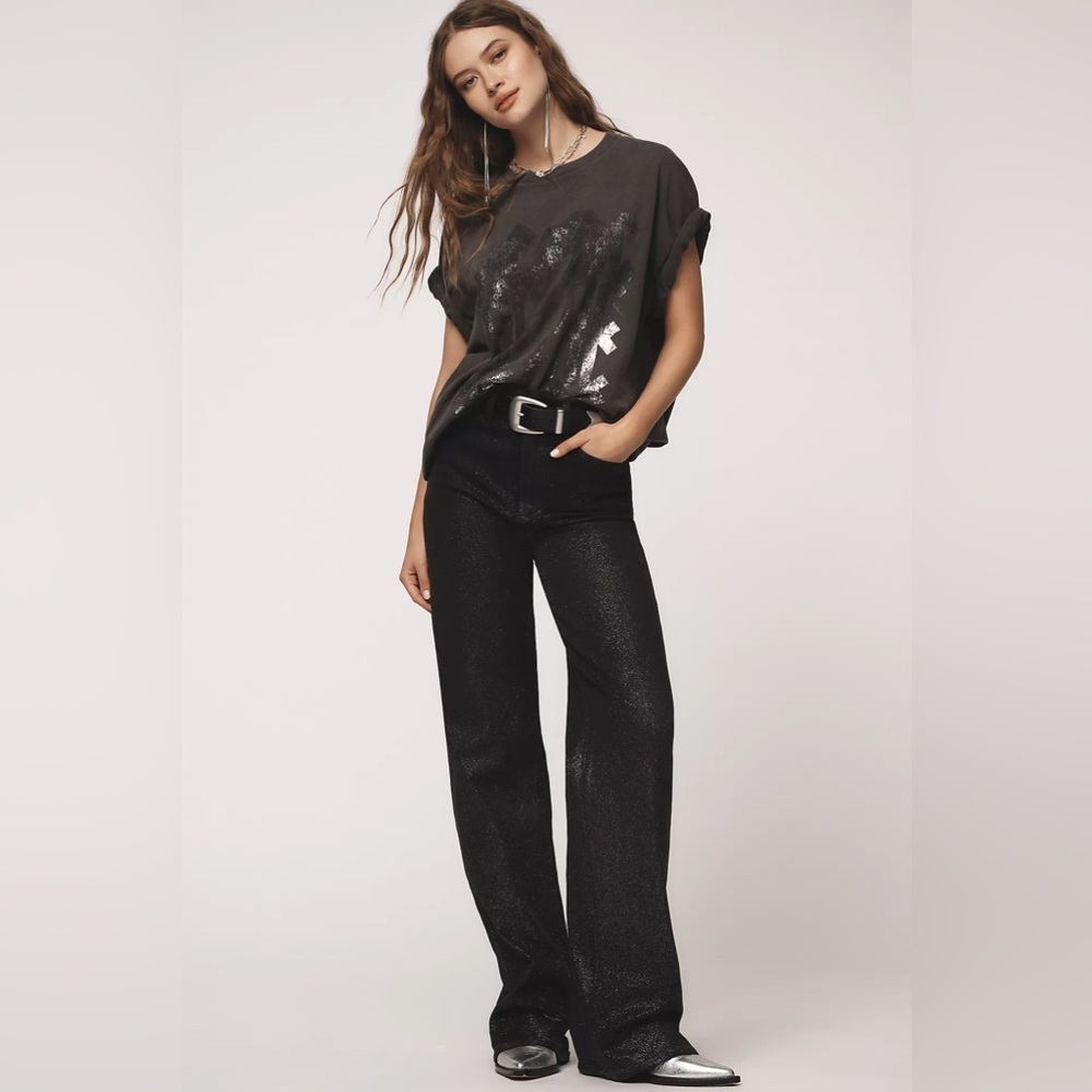 NWT! PAIGE Sasha Coated Sparkle High-Rise Wide-Leg Jeans - Size 26 📊